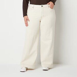 a.n.a - Plus Women's High Rise Wide Leg Jean White size 14